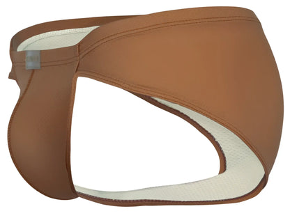 Clever 1775 optimo briefs in ochre brown leather with white mesh lining and small gray side tag for men
