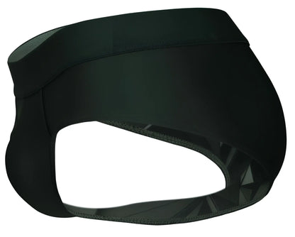 Black neoprene athletic support belt with sleek form-fitting design and subtle geometric pattern in clever 1776 venecia briefs dark green