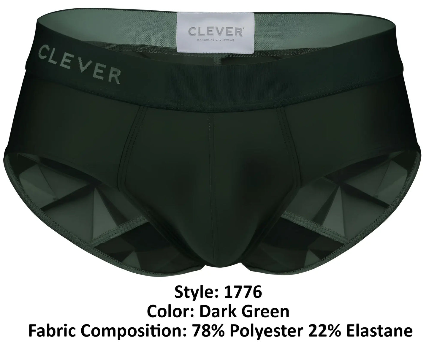 Dark green clever 1776 venecia briefs with geometric faceted design and elastic waistband