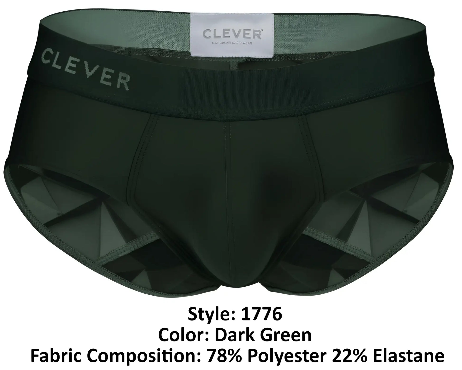 Dark green clever 1776 venecia briefs with geometric faceted design and elastic waistband