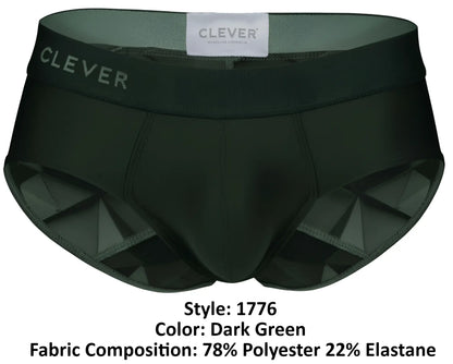 Dark green clever 1776 venecia briefs with geometric faceted design and elastic waistband