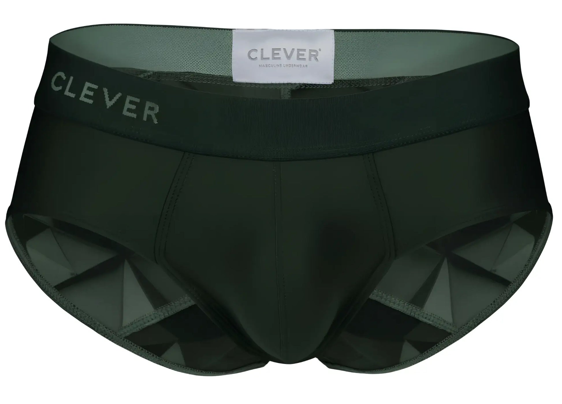 Dark green clever 1776 venecia briefs with geometric side pattern and branded waistband for men