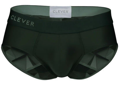 Dark green clever 1776 venecia briefs with geometric side pattern and branded waistband for men