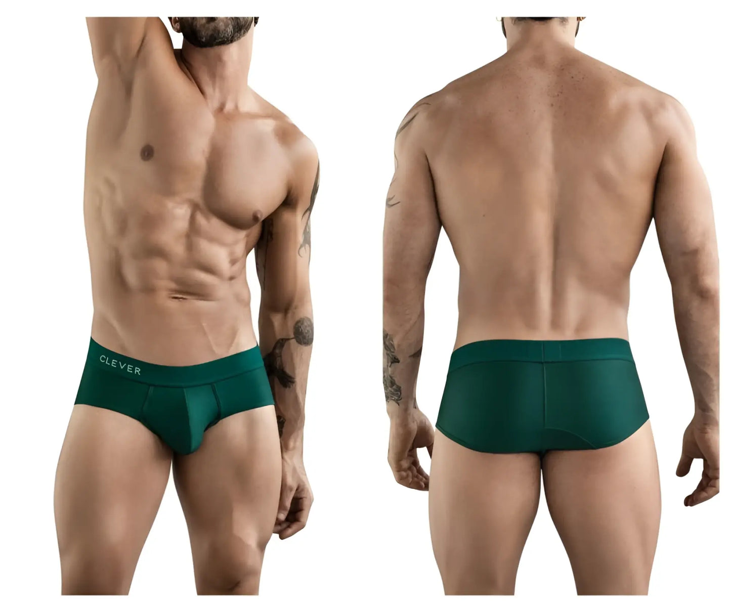 Dark green clever 1776 venecia briefs with subtle elastic waistband and white clever branding in form-fitting fabric