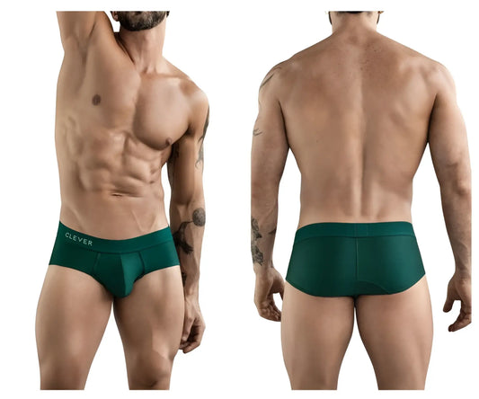 Dark green clever 1776 venecia briefs with subtle elastic waistband and white clever branding in form-fitting fabric