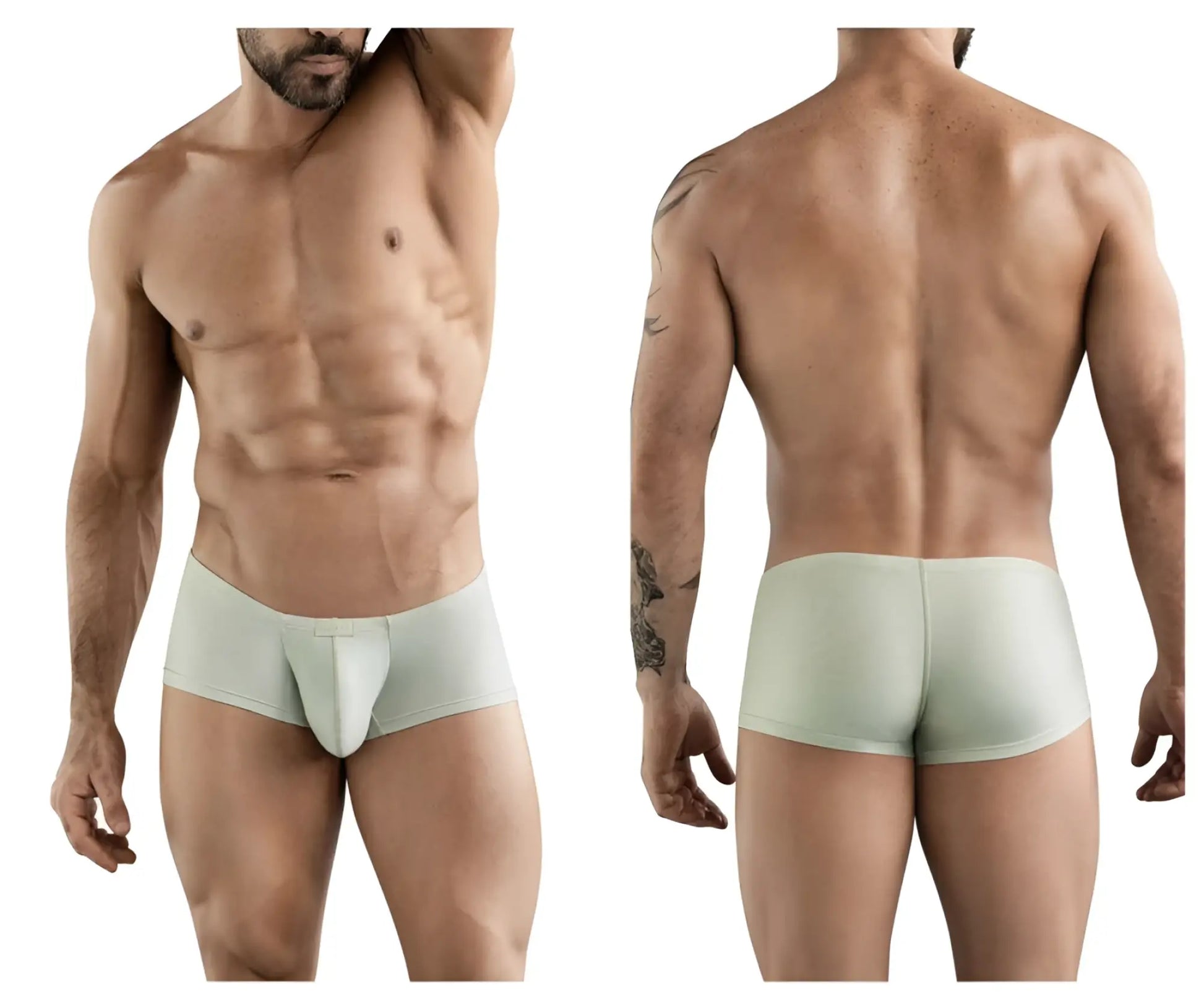 Light green clever 1780 maya trunks form-fitting men’s briefs with central pouch design in beige color