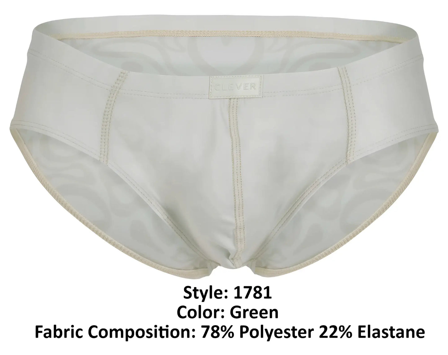 Clever 1781 maya briefs in beige feature white men’s underwear with subtle camouflage pattern and beige trim
