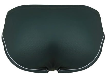 Black clever 1782 argovia briefs swim trunks with white trim waistband and leg openings in dark green color
