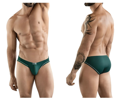 Dark green clever 1782 argovia briefs with white trim and classic brand label on the waistband in form-fitting style