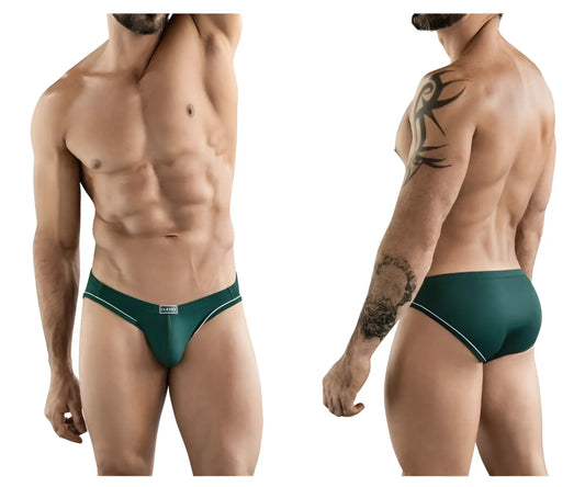 Dark green clever 1782 argovia briefs with white trim and classic brand label on the waistband in form-fitting style