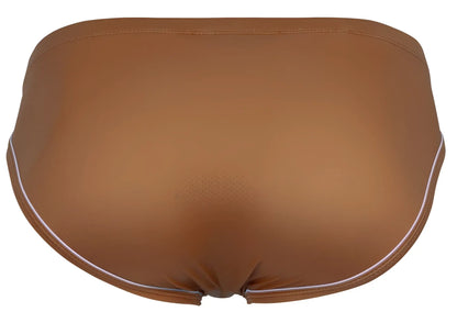 Clever 1782 Argovia briefs in ochre brown swim trunks with white trim along the edges for swimming and beachwear