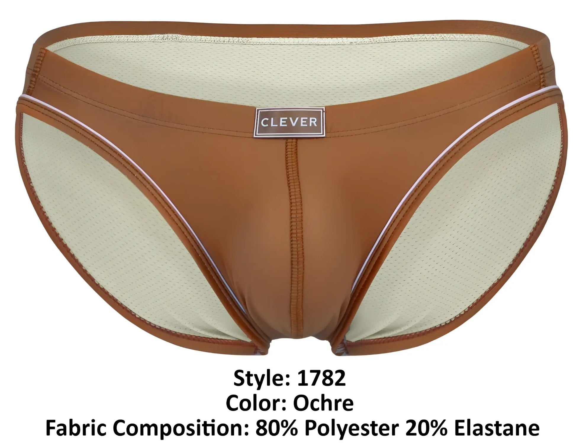 Ochre-colored clever 1782 argovia briefs with a sleek outer shell and breathable mesh lining for comfort