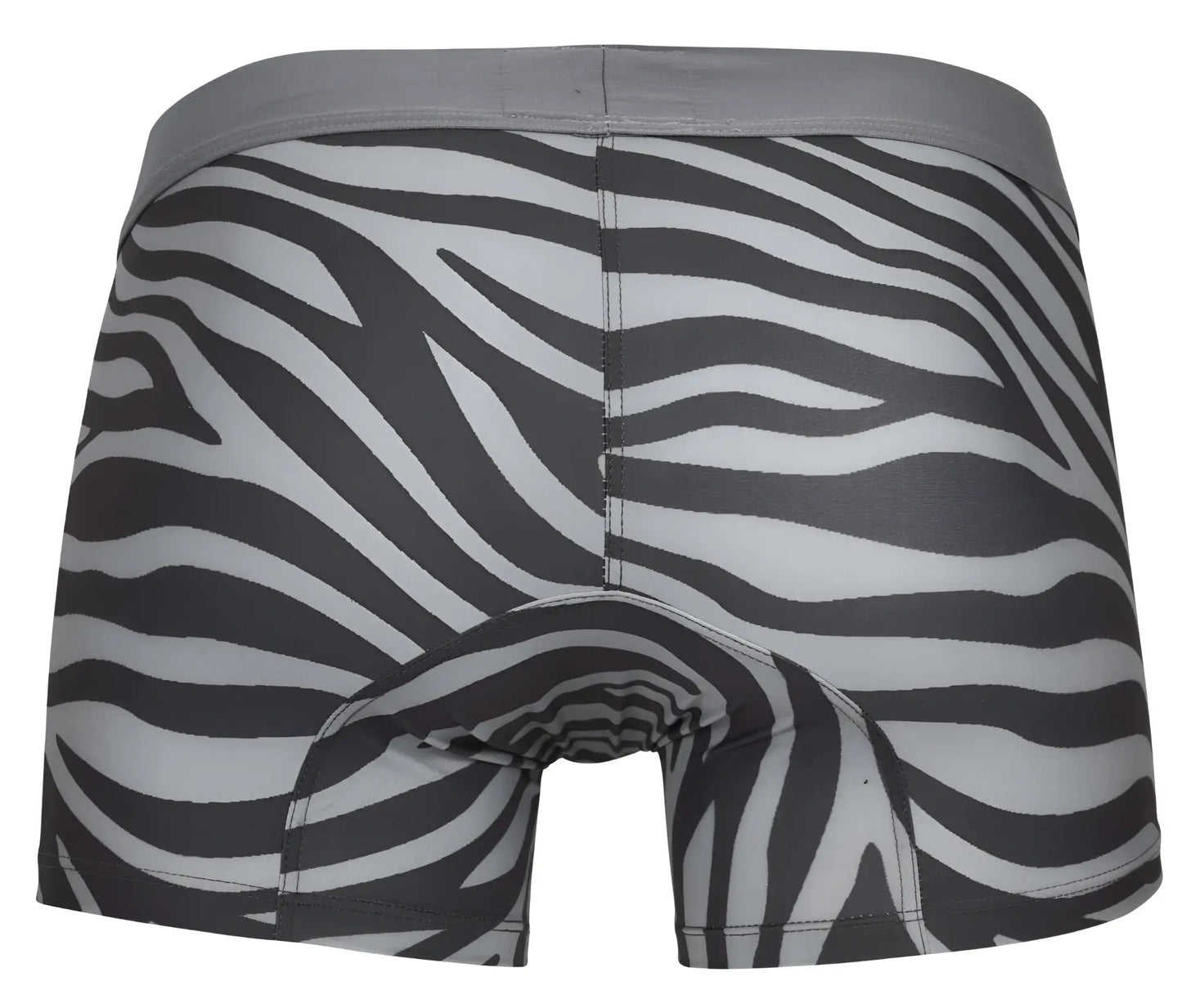 Black and white zebra-striped men’s boxer briefs with gray waistband clever 1800 cebra trunks color gray