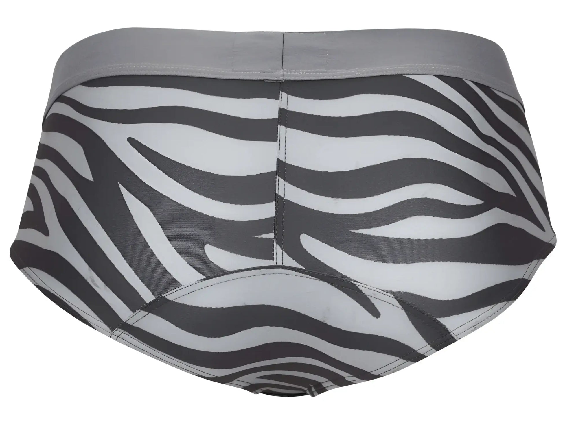 Clever 1801 cebra briefs featuring a gray waistband and black-and-white zebra-striped fabric front view
