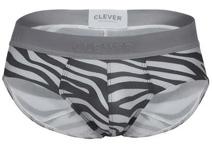 Gray and white zebra-striped clever 1801 cebra briefs with gray elastic waistband for men