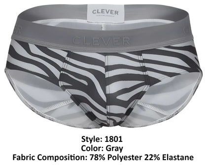 Clever 1801 cebra briefs in gray zebra print with gray waistband made of 78 polyester and 22 elastane