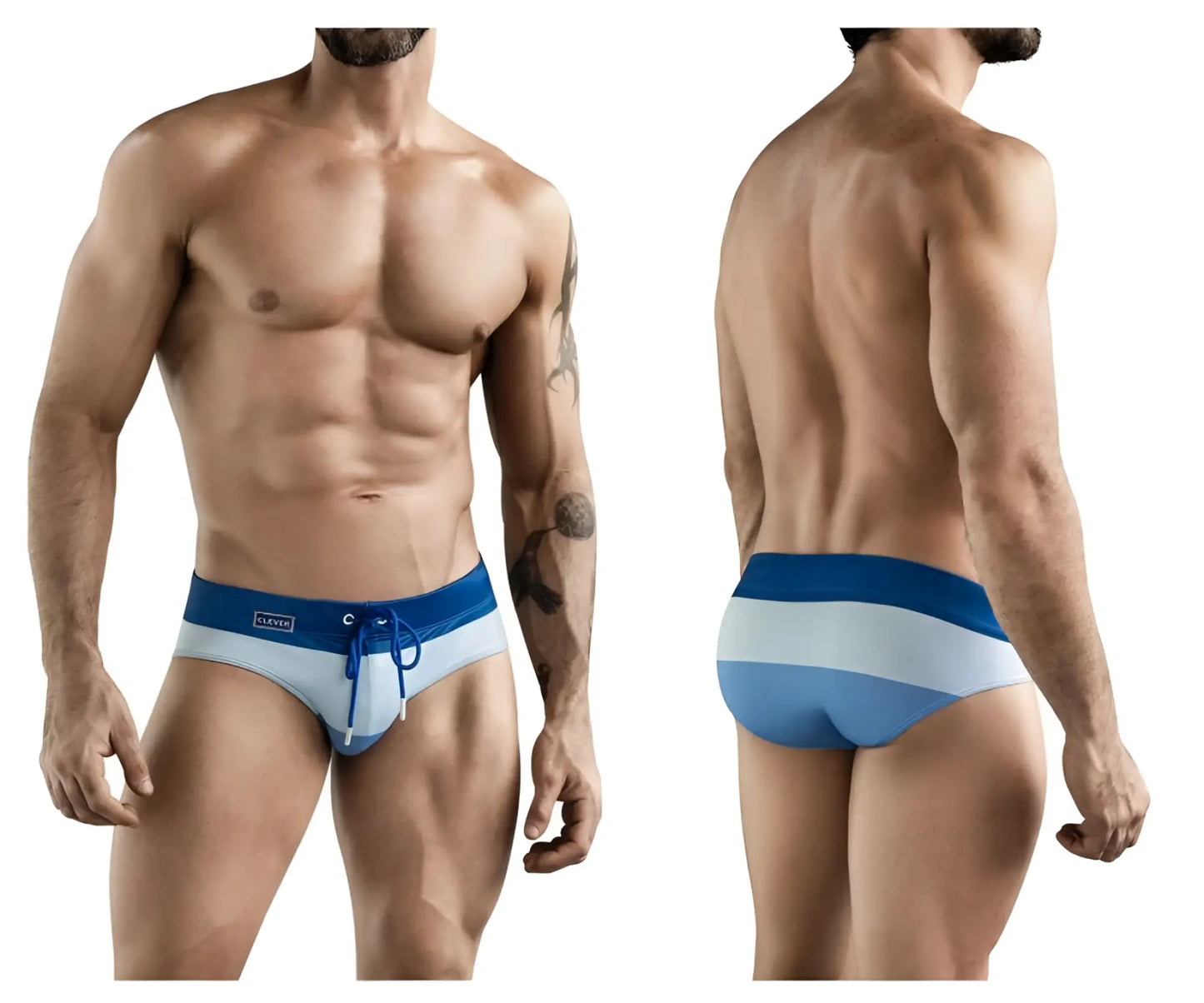 Clever 1802 wave swim briefs in blue with white stripes and a drawstring waistband for swimming and beachwear