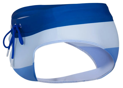 Clever 1802 wave swim briefs in blue with blue and white stripes and a matching blue drawstring for swimming