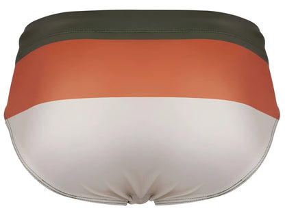 Clever 1802 wave swim briefs in olive green orange and white stripes with smooth fabric finish