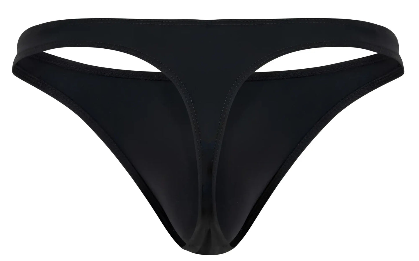 Black clever 1830 desirable thong made of smooth stretchy fabric with a sleek minimalist design shown from the back