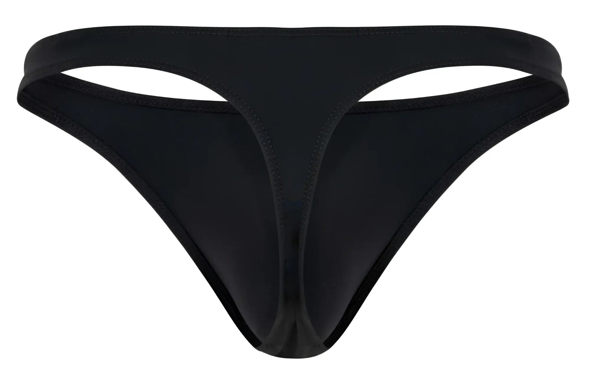 Black clever 1830 desirable thong made of smooth stretchy fabric with a sleek minimalist design shown from the back
