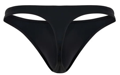 Black clever 1830 desirable thong made of smooth stretchy fabric with a sleek minimalist design shown from the back