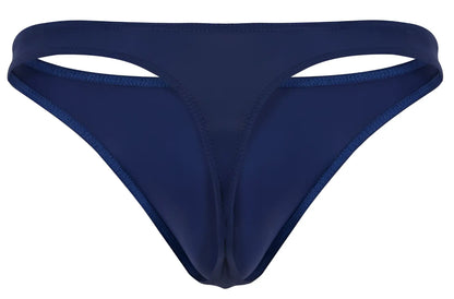 Navy blue clever 1830 desirable thong made of smooth stretchy fabric with subtle sheen and reinforced stitching edges