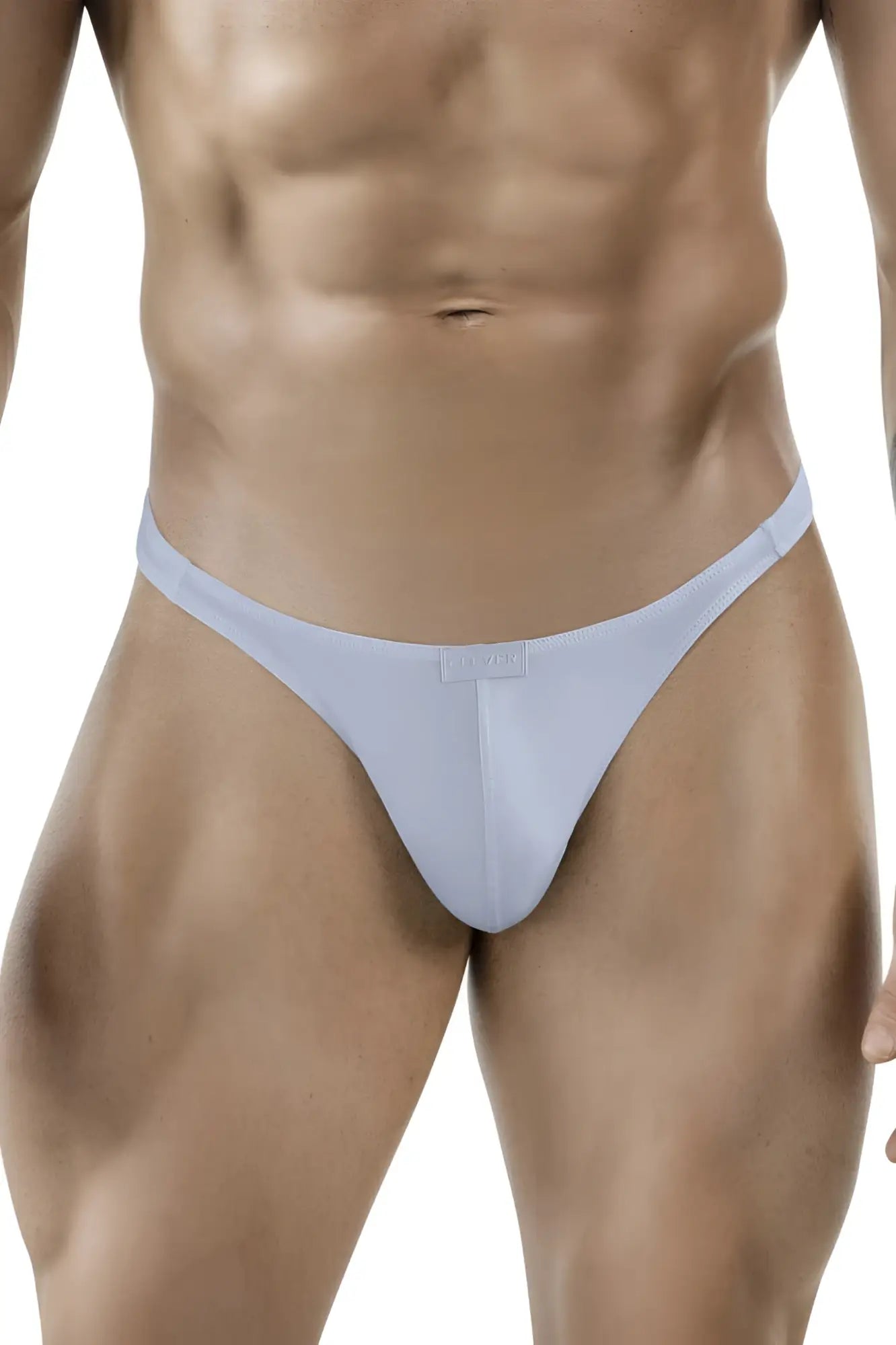Light blue smooth textured thong with subtle brand tag at front from clever 1830 desirable thong collection