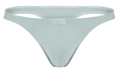 A sleek light blue clever 1830 desirable thong made of smooth fabric with a clover brand tag at the center