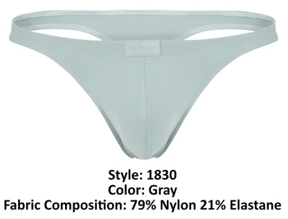 Gray clever 1830 desirable thong made of 79% nylon 21% elastane with minimalist design and small brand tag at center