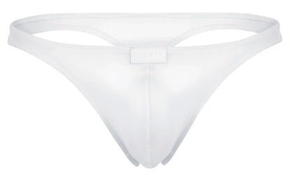 White clever 1830 desirable thong back view made of smooth stretchy fabric with a small rectangular brand tag