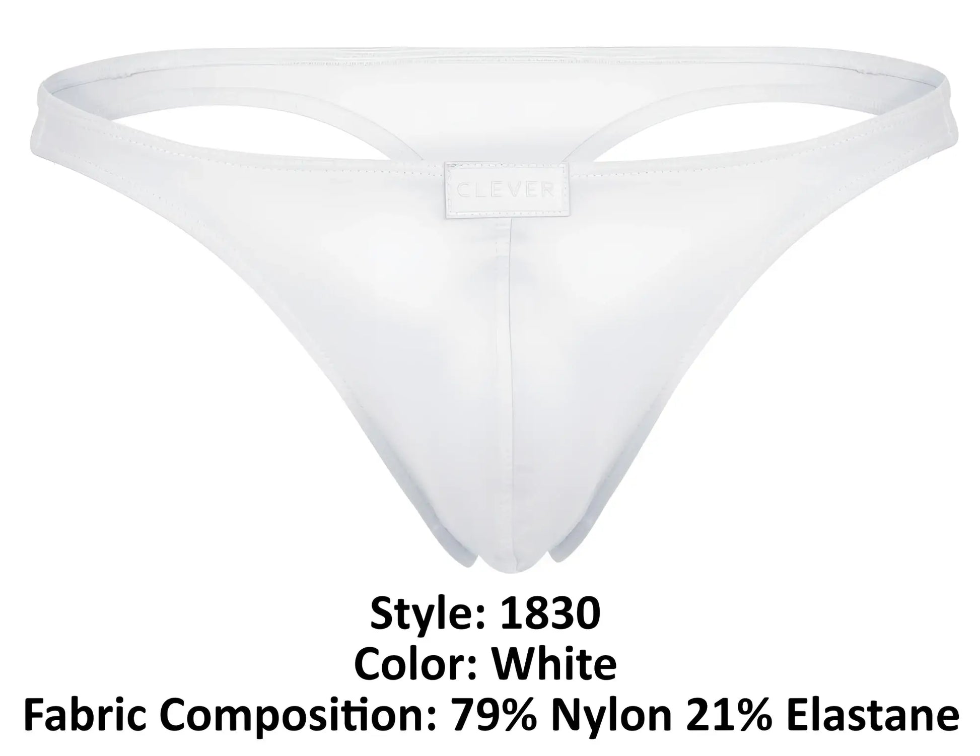 White thong clever 1830 desirable thongs with minimalist design made of 79 nylon and 21 elastane shown from back side