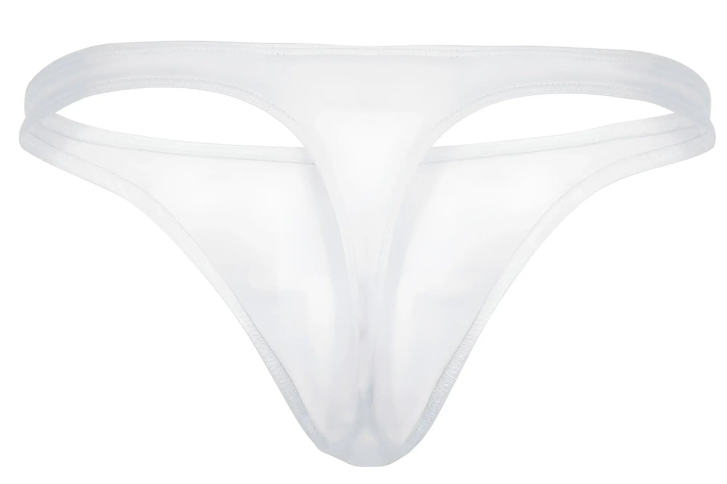 Transparent white mesh thong clever 1830 desirable thongs showing front view with sheer fabric and minimalist design