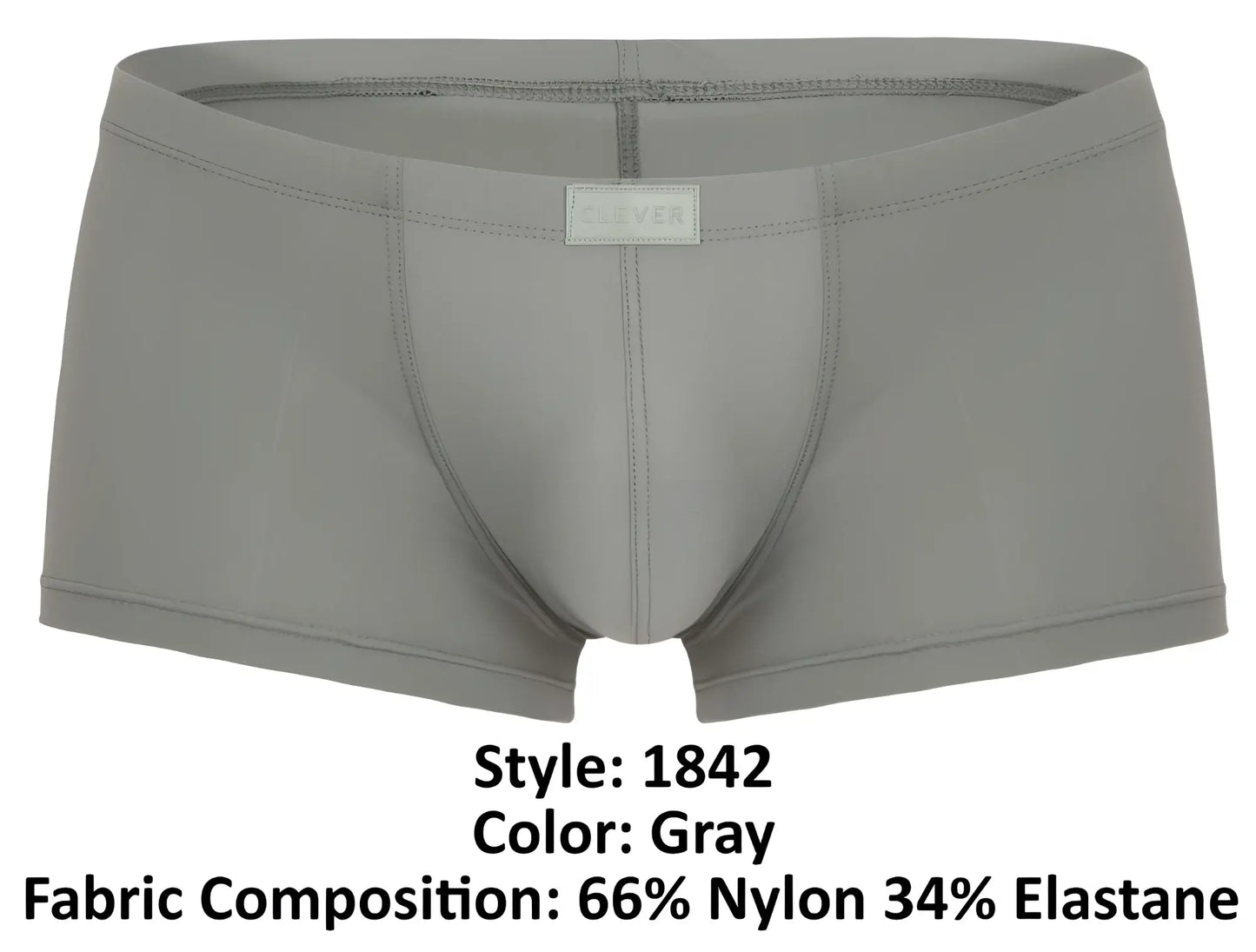 Gray clever 1842 buenavista trunks made of 66 nylon 34 elastane with minimalist design and front rectangular label