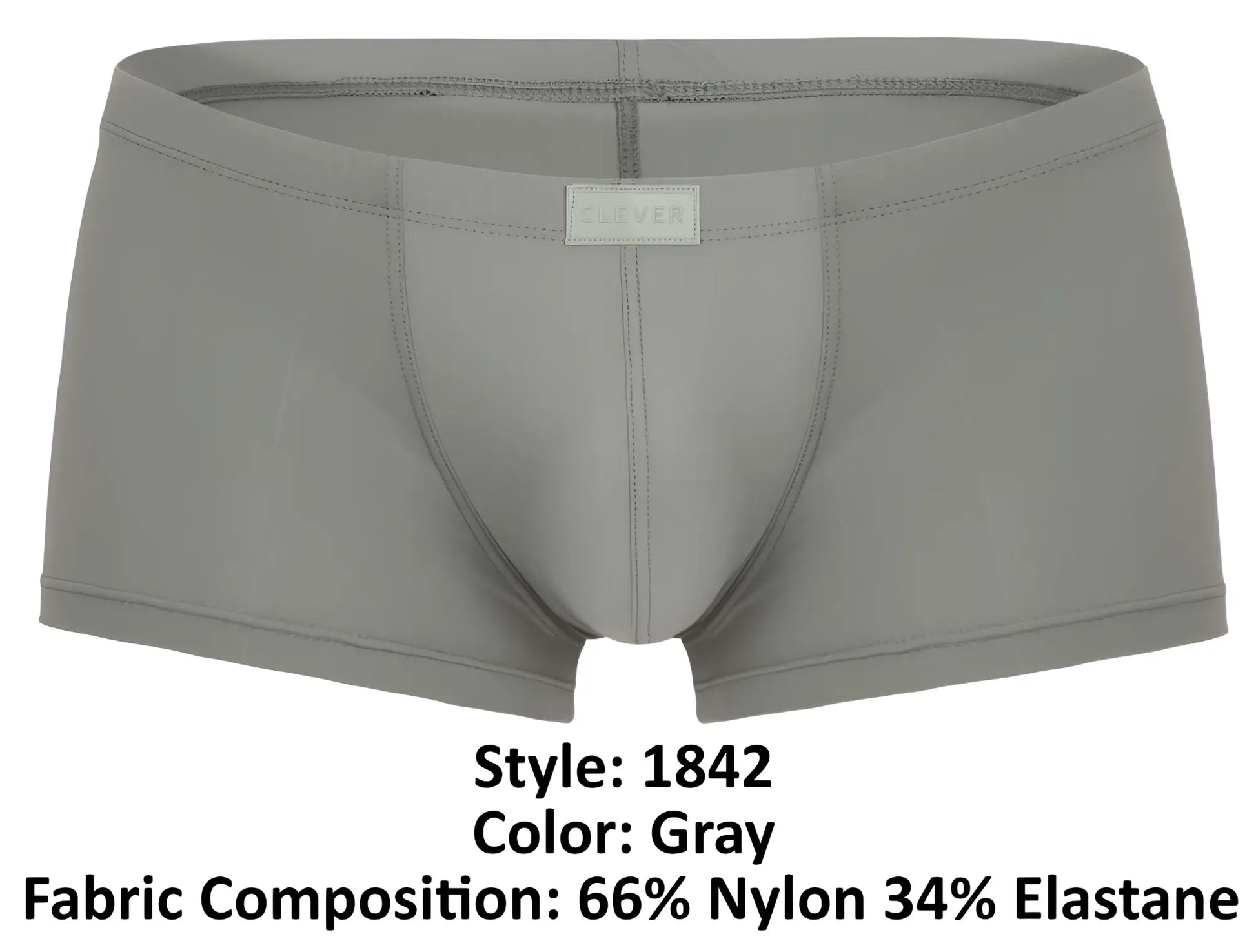 Gray clever 1842 buenavista trunks made of 66 nylon 34 elastane with minimalist design and front rectangular label