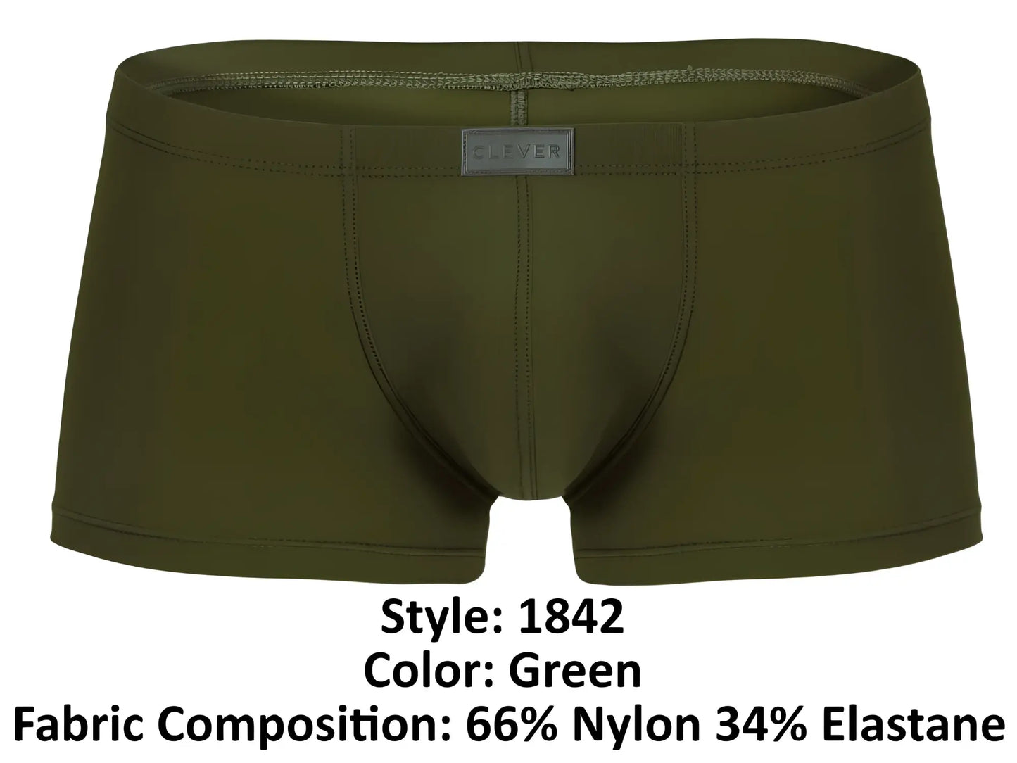 Olive green clever 1842 buenavista trunks boxer briefs made of 66 nylon and 34 elastane with branded waistband label