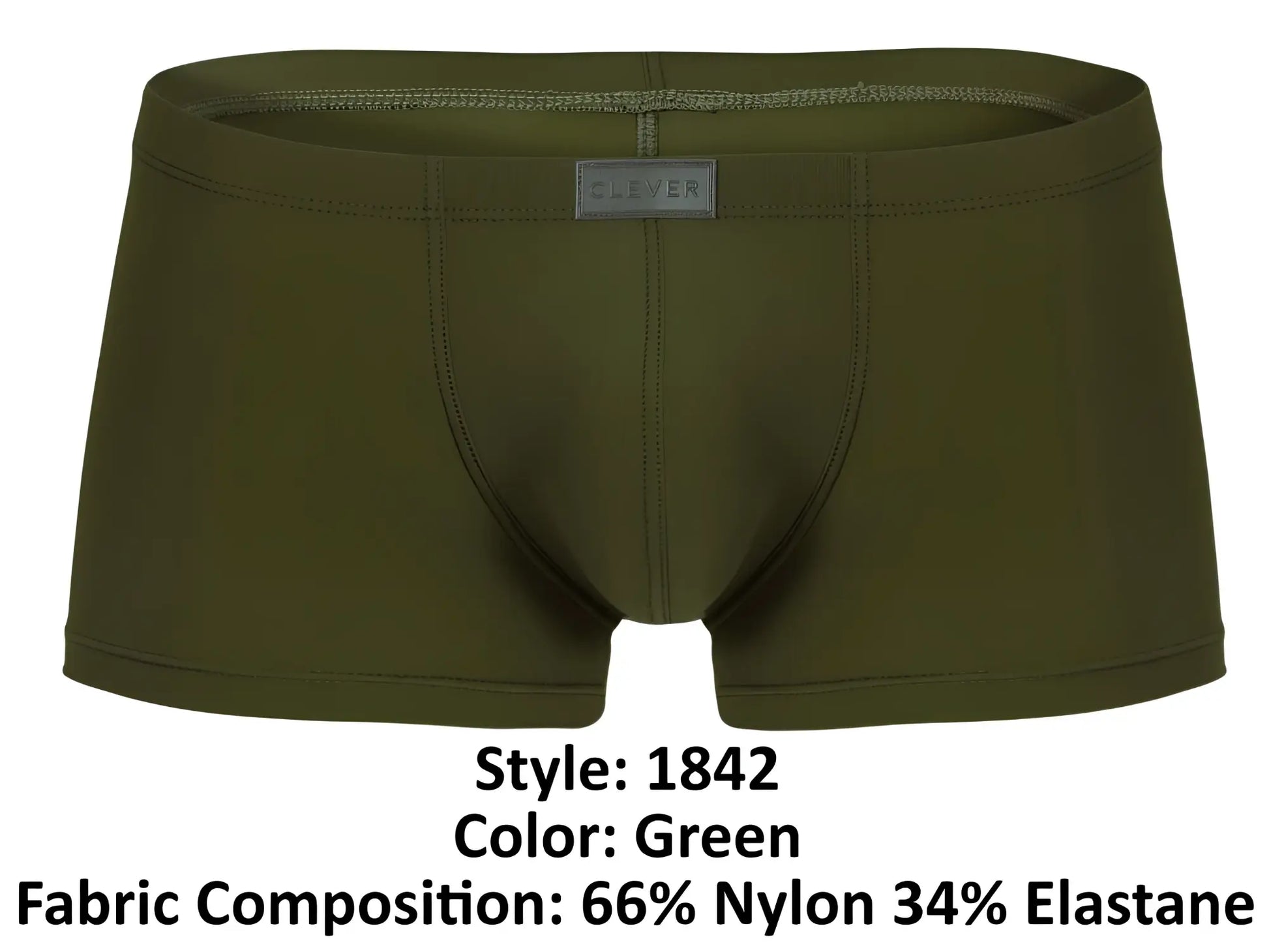 Olive green clever 1842 buenavista trunks boxer briefs made of 66 nylon and 34 elastane with branded waistband label