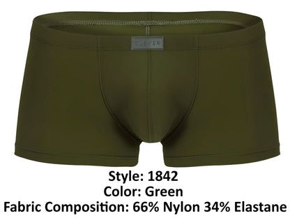 Olive green clever 1842 buenavista trunks boxer briefs made of 66 nylon and 34 elastane with branded waistband label