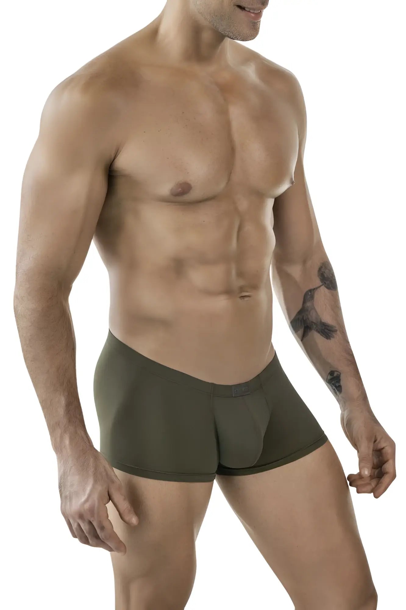 Olive green clever 1842 buenavista trunks stretch fabric briefs with contoured design front view