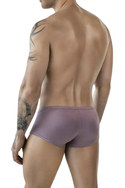 Purple ribbed briefs made from soft fabric shown from the back in clever 1844 aura trunks color brown style
