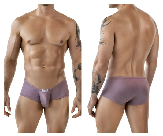 Purple textured men briefs with central pouch and clever 1844 brand logo on waistband in a brown color