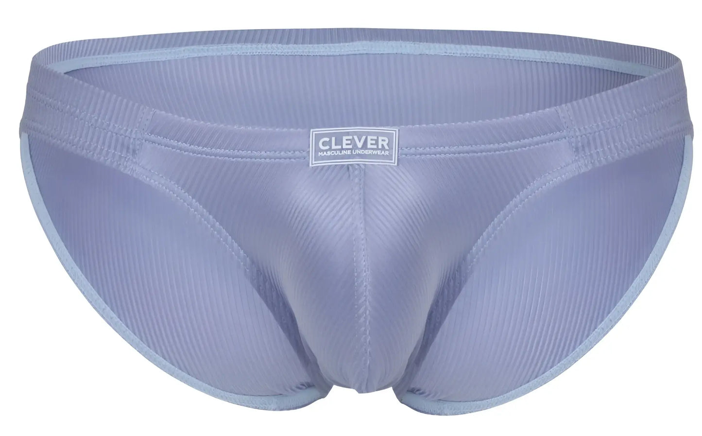 Light blue ribbed fabric briefs with clever brand label on waistband in clever 1845 aura bikini color blue