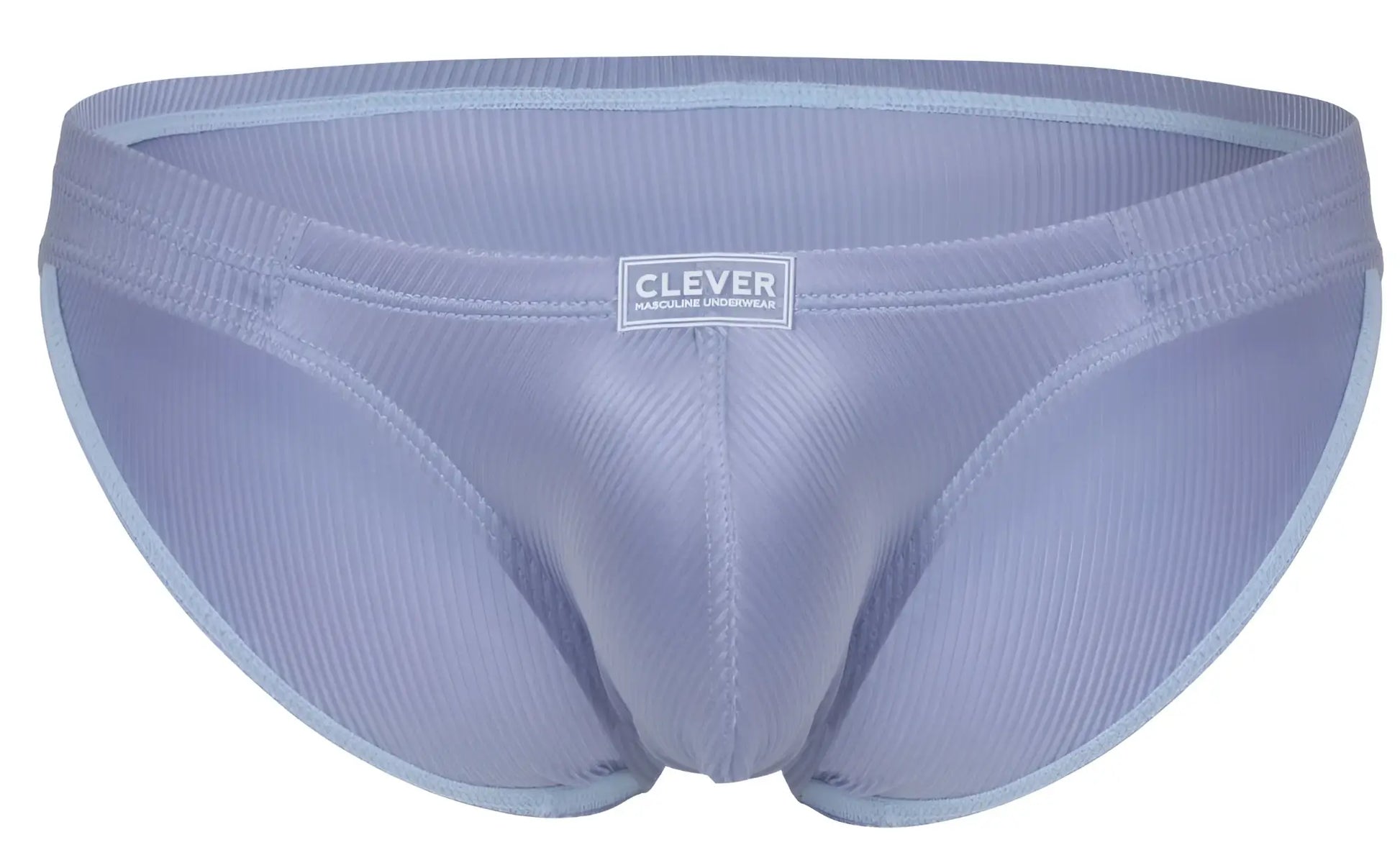 Light blue ribbed fabric briefs with clever brand label on waistband in clever 1845 aura bikini color blue