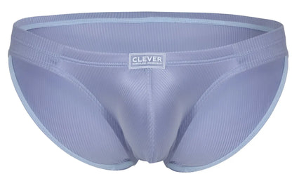 Light blue ribbed fabric briefs with clever brand label on waistband in clever 1845 aura bikini color blue