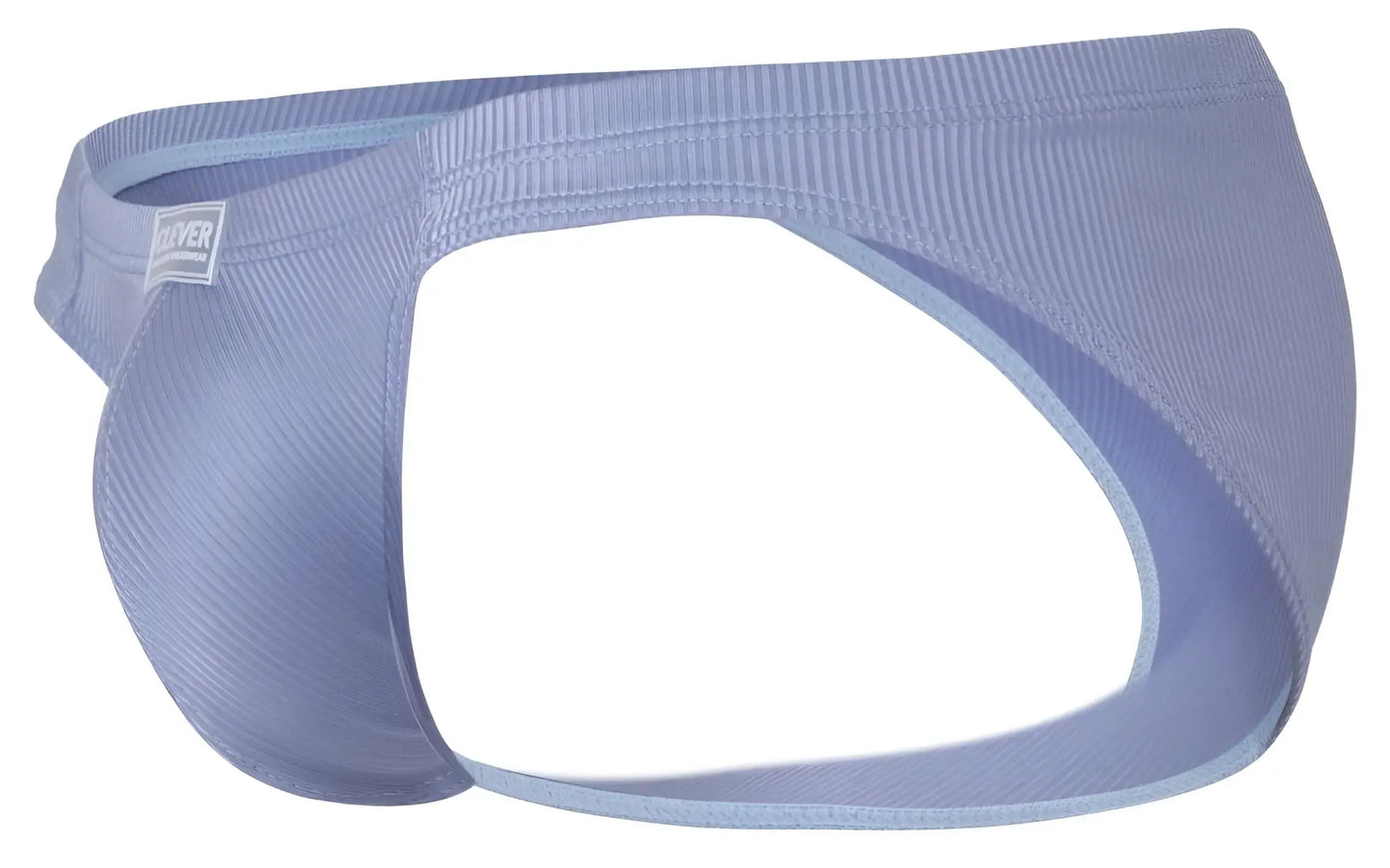 Light blue ribbed fabric briefs with textured pattern and white label on waistband clever 1845 aura bikini