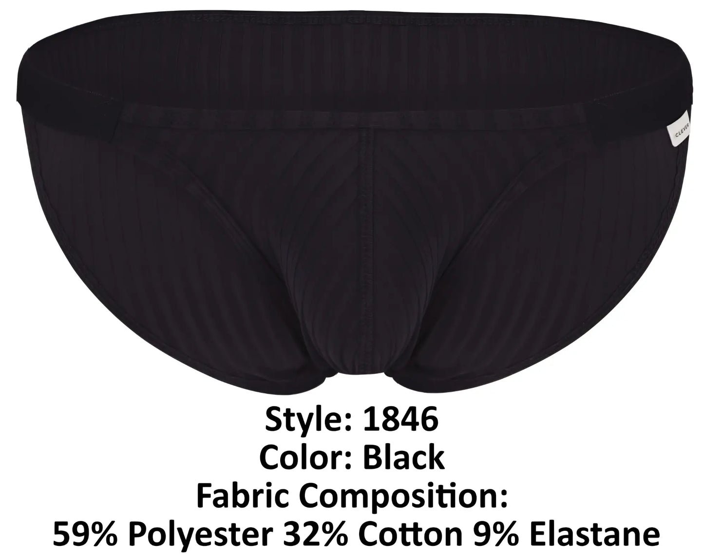 Clever 1846 mantra bikini black men’s briefs with ribbed texture and elastic waistband shown from the back
