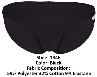 Clever 1846 mantra bikini black men’s briefs with ribbed texture and elastic waistband shown from the back