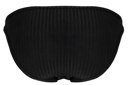 Black ribbed bikini bottom with sleek contoured design from clever 1846 mantra bikini color black shown from back
