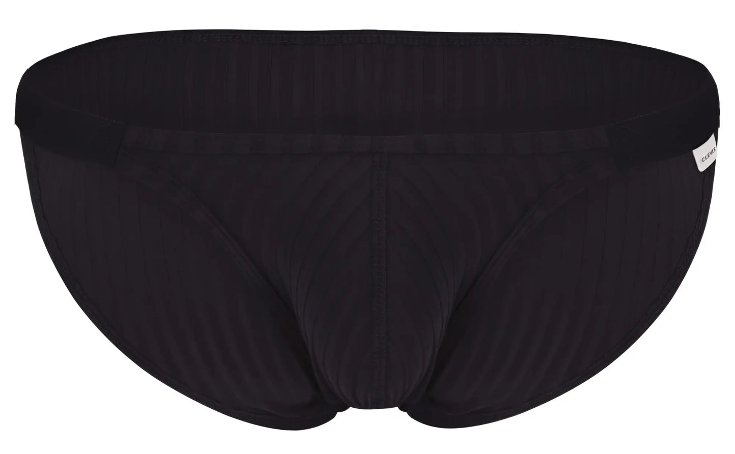 Black Clever 1846 Mantra bikini briefs with ribbed waistband and subtle vertical stitching in textured fabric