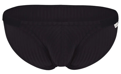 Black Clever 1846 Mantra bikini briefs with ribbed waistband and subtle vertical stitching in textured fabric